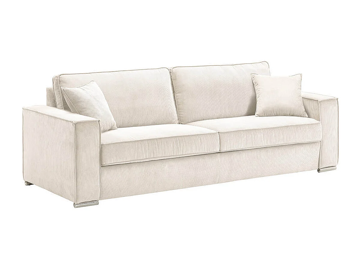 SORIAN - Canapé fixe 4 Places Velours Côtelé + Pouf Blanc