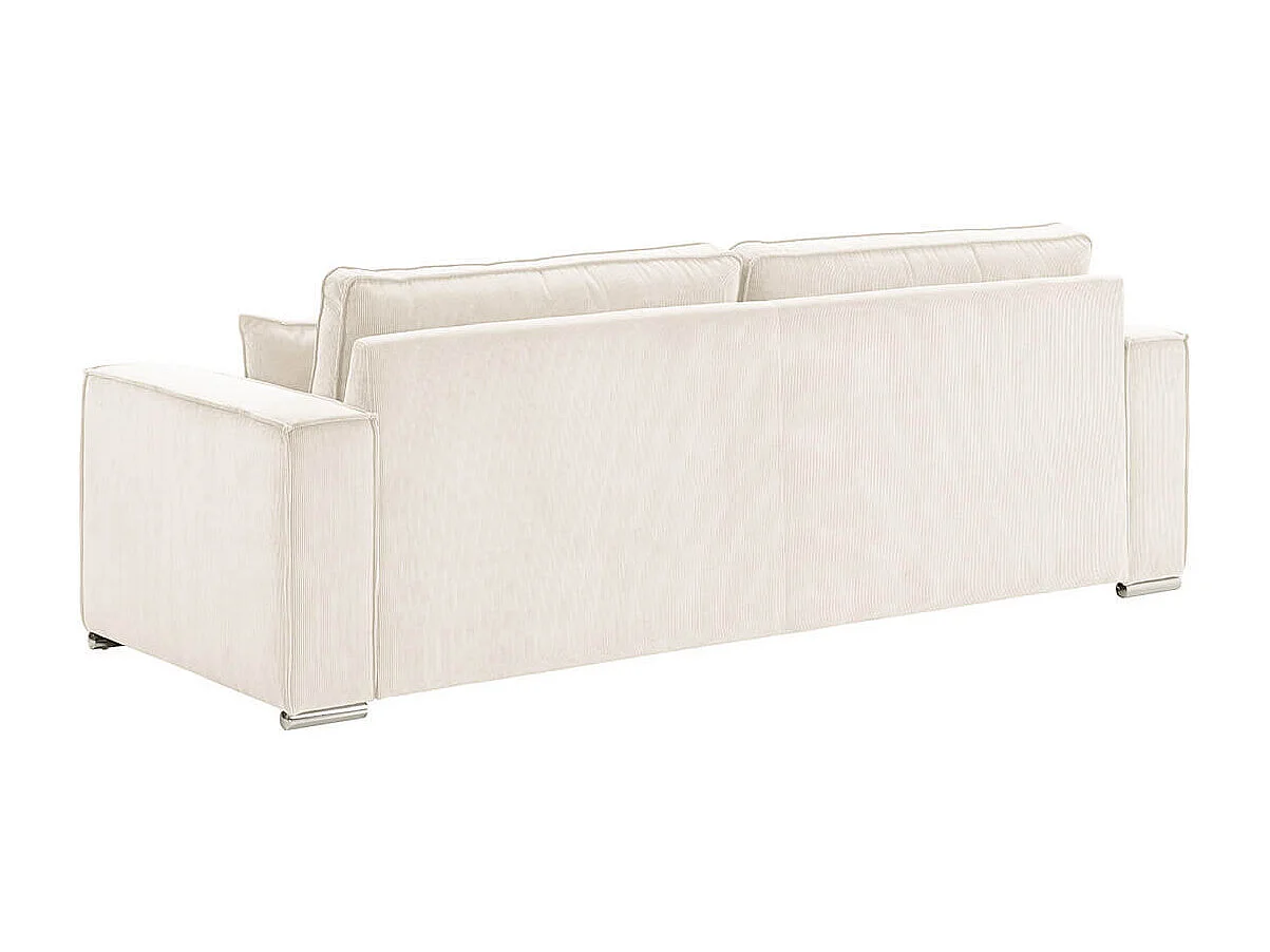 SORIAN - Canapé fixe 4 Places Velours Côtelé + Pouf Blanc