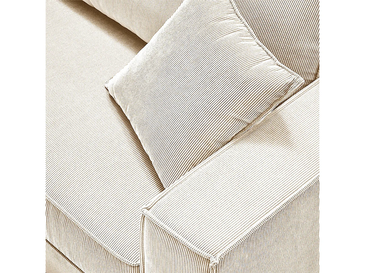 SORIAN - Canapé fixe 4 Places Velours Côtelé + Pouf Blanc