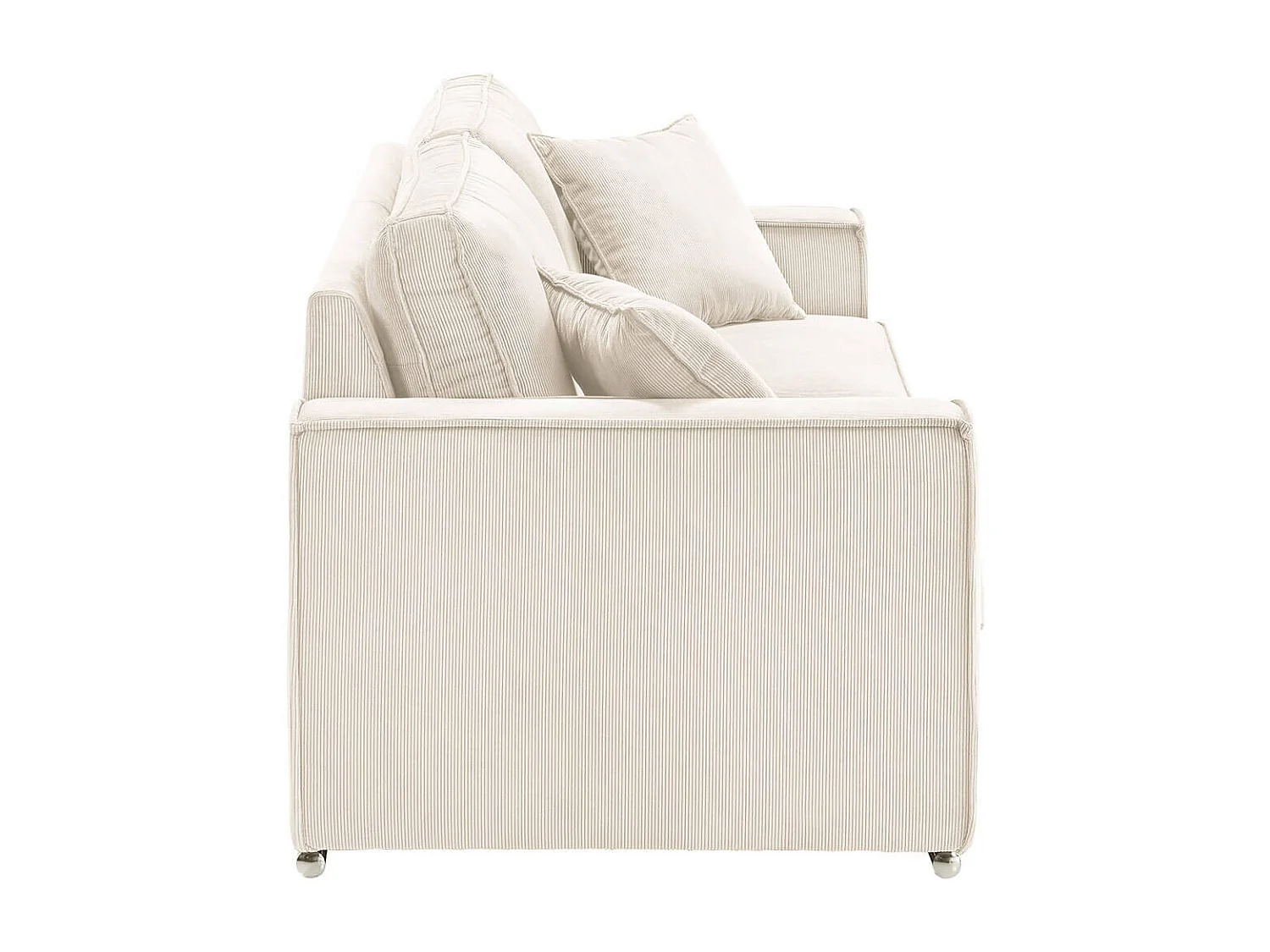 SORIAN - Canapé fixe 4 Places Velours Côtelé + Pouf Blanc