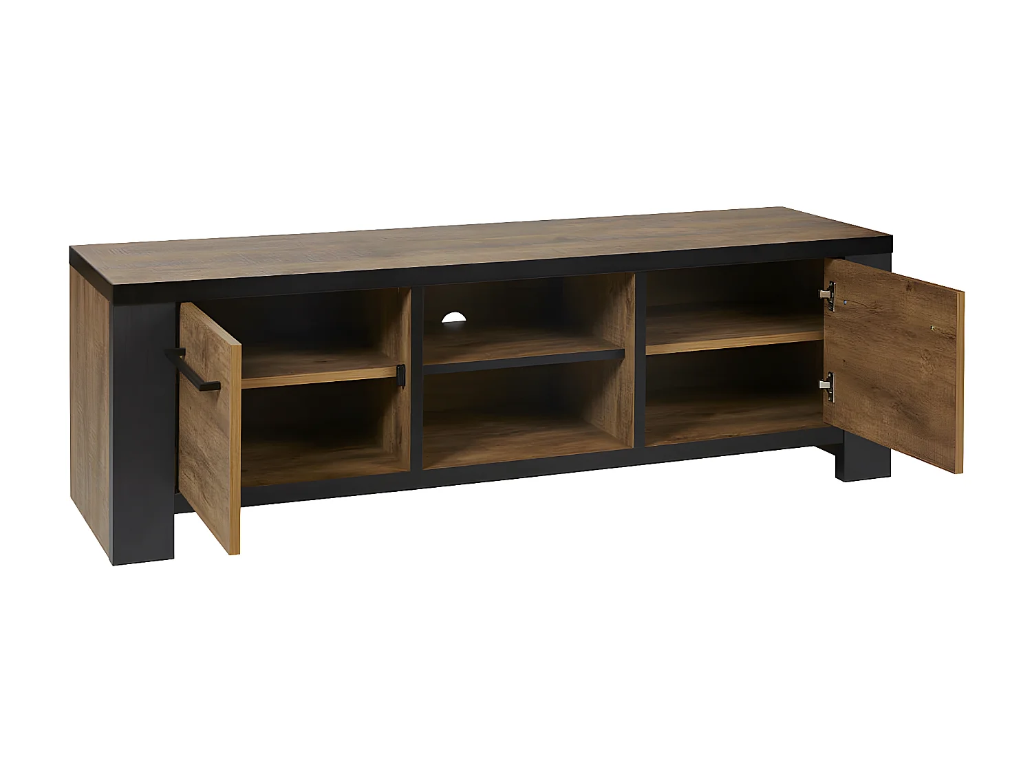 ETIENNE - Ensemble Salon Meuble TV et Table Basse Aspect Bois Piètement X Métal Noir