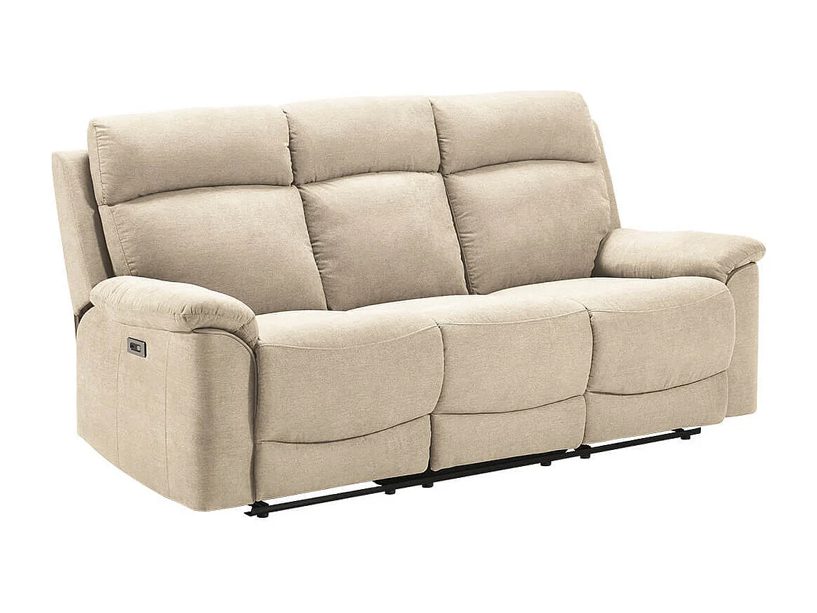 HUESCA - Ensemble Canapés Fixe 2P et Relax Electrique 3P Tissu Ivoire