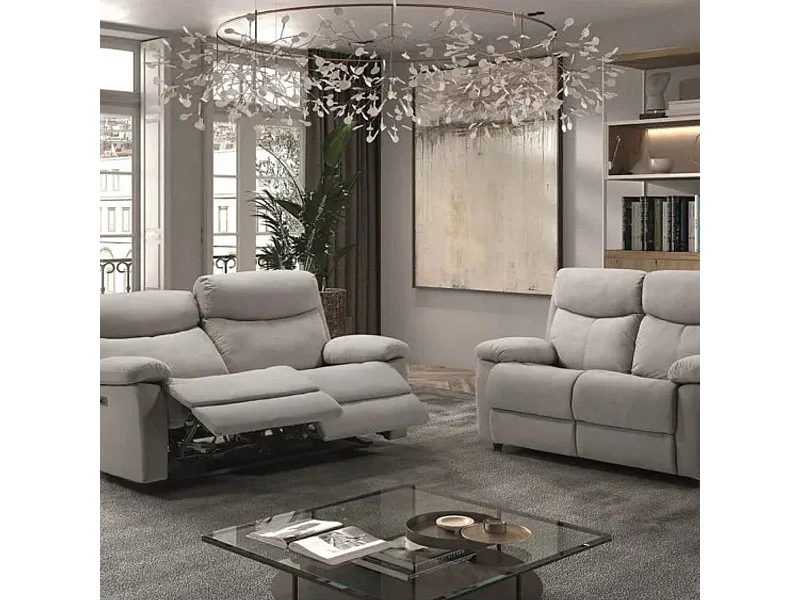 TARIFA - Ensemble 2 Canapés Fixe 2 Places et Relax Electrique Tissu Gris