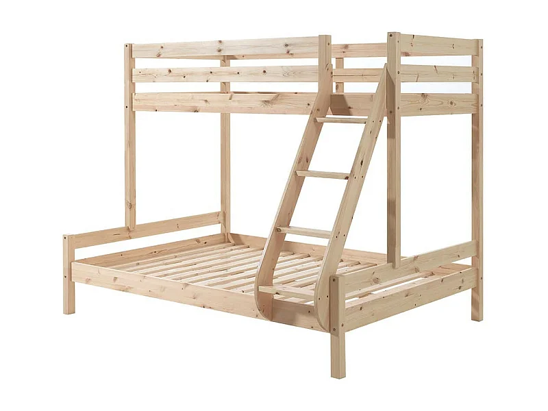 SLEEPY - Lit Superposé en Pin Naturel Couchages 140x200cm et 90x200cm