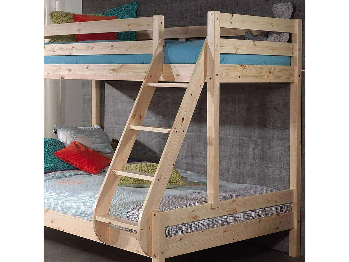 SLEEPY - Lit Superposé en Pin Naturel Couchages 140x200cm et 90x200cm