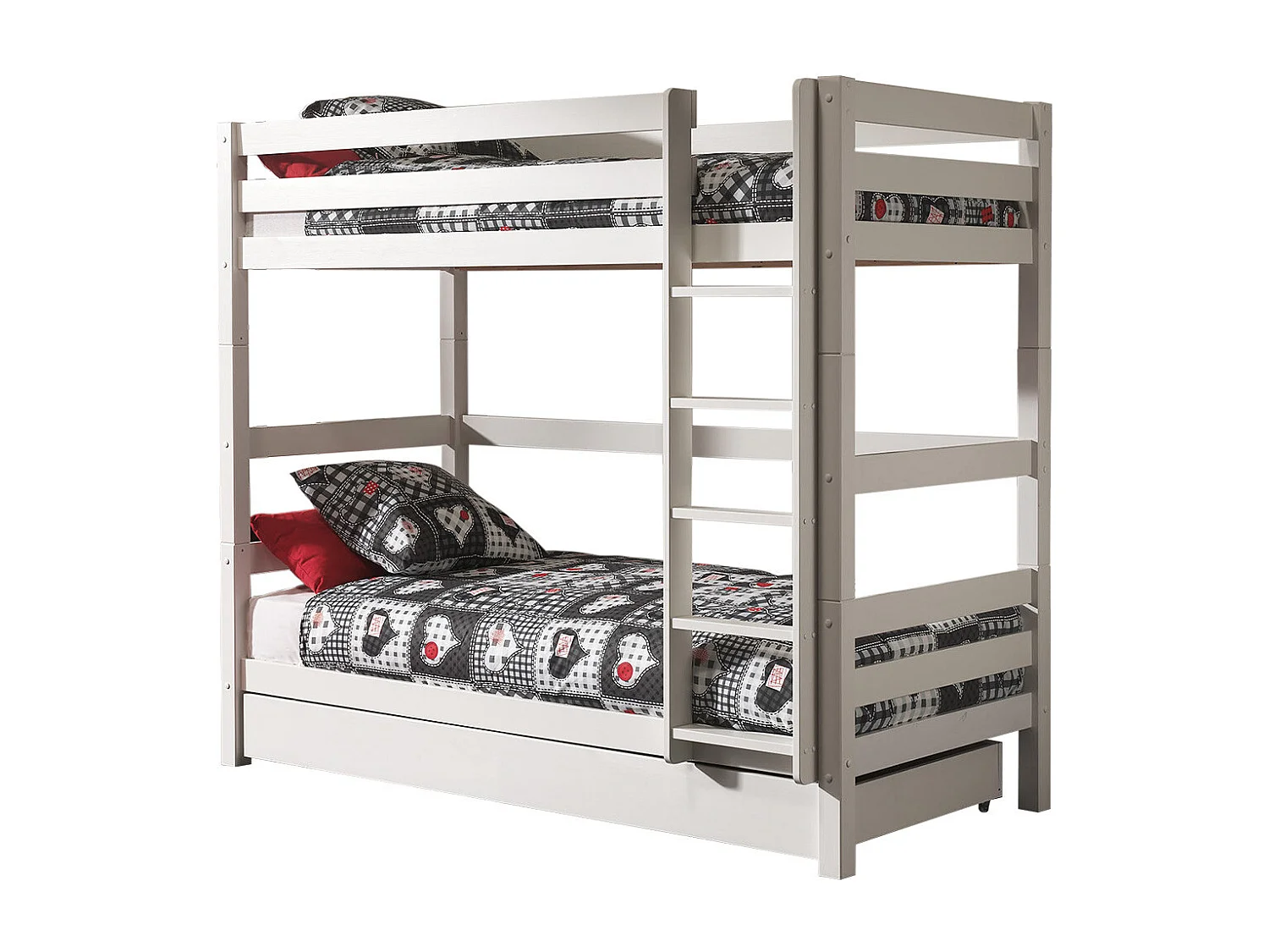 SLEEPY - Lit Superposé H180 Laqué Blanc 90x200cm avec Lit-Tiroir