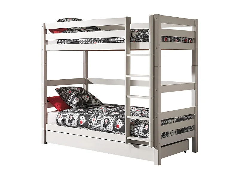 SLEEPY - Lit Superposé H180 Laqué Blanc 90x200cm avec Lit-Tiroir