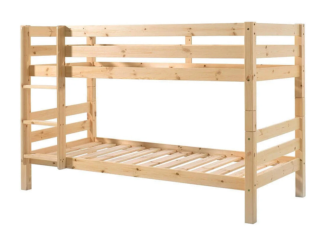 SLEEPY - Lit Superposé H140 en Pin Naturel 90x200cm avec 2 Tiroirs