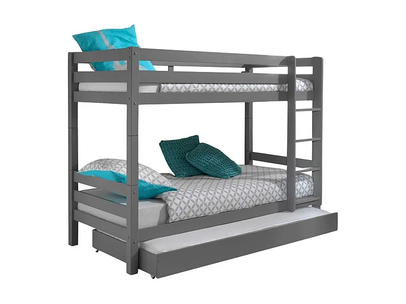 SLEEPY - Lit Superposé H160 Laqué Gris 90x200cm avec Lit-Tiroir