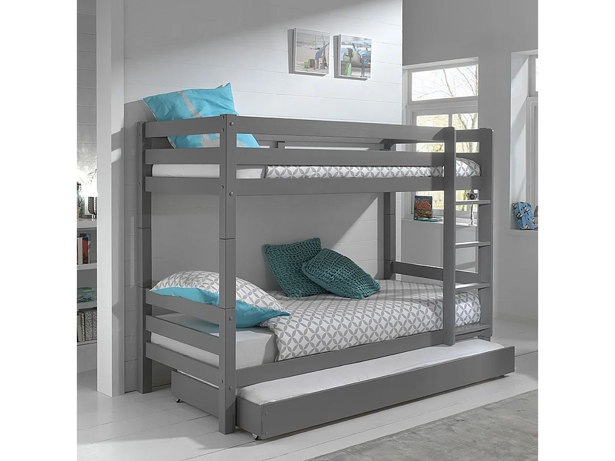 SLEEPY - Lit Superposé H160 Laqué Gris 90x200cm avec Lit-Tiroir