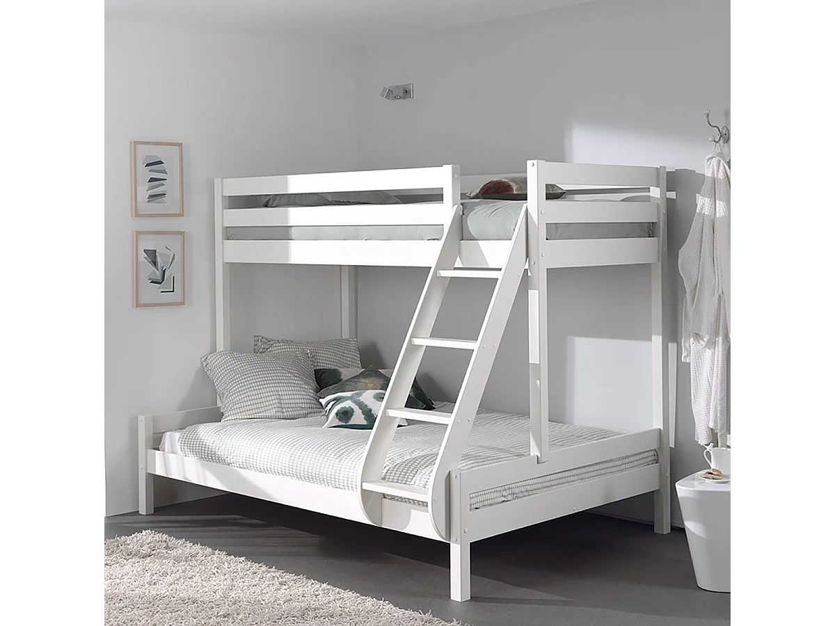 SLEEPY - Lit Superposé Laqué Blanc Couchages 140x200cm et 90x200cm