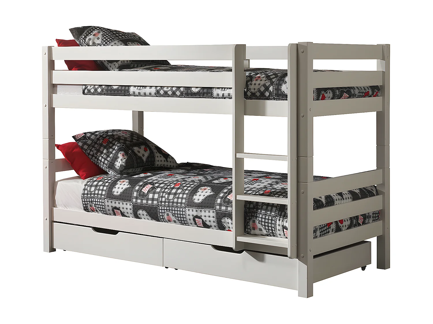 SLEEPY - Lit Superposé H140 Laqué Blanc 90x200cm avec 2 Tiroirs