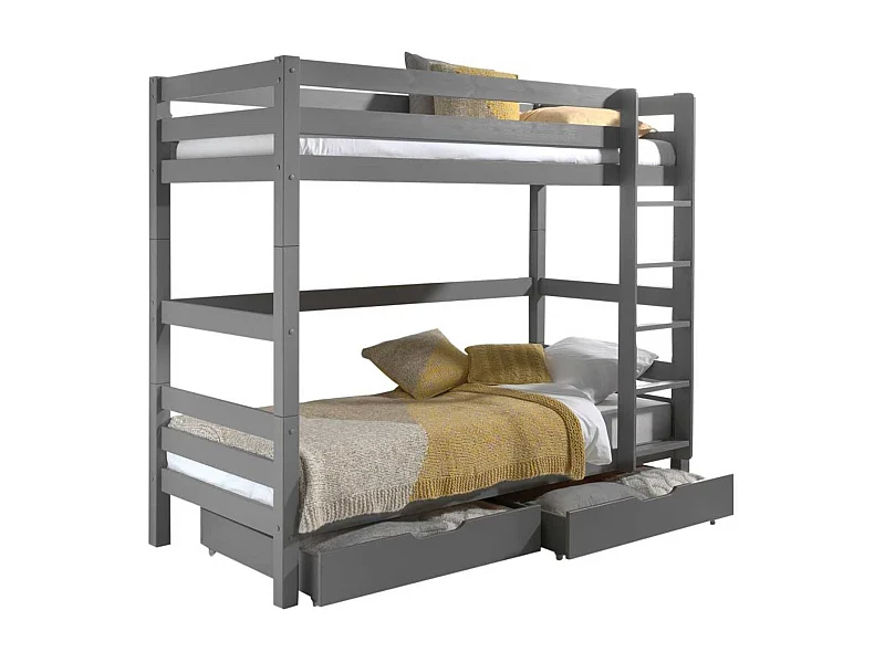 SLEEPY - Lit Superposé H180 Laqué Gris 90x200cm avec 2 Tiroirs