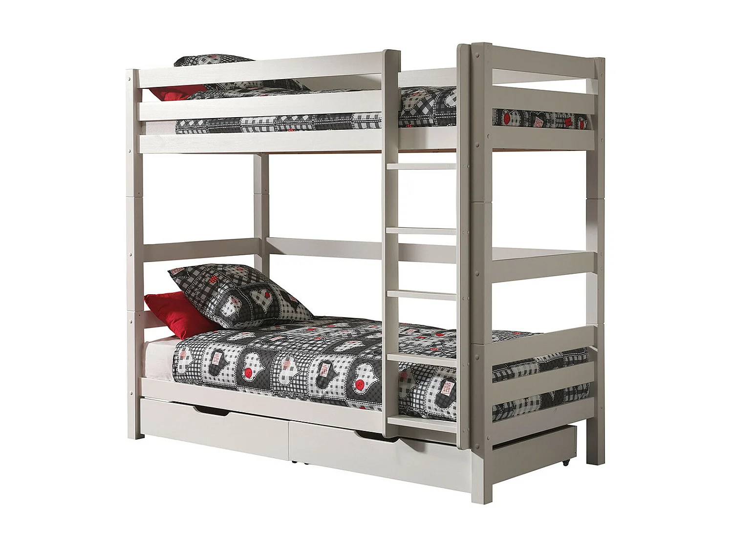 SLEEPY - Lit Superposé H180 Laqué Blanc 90x200cm avec 2 Tiroirs