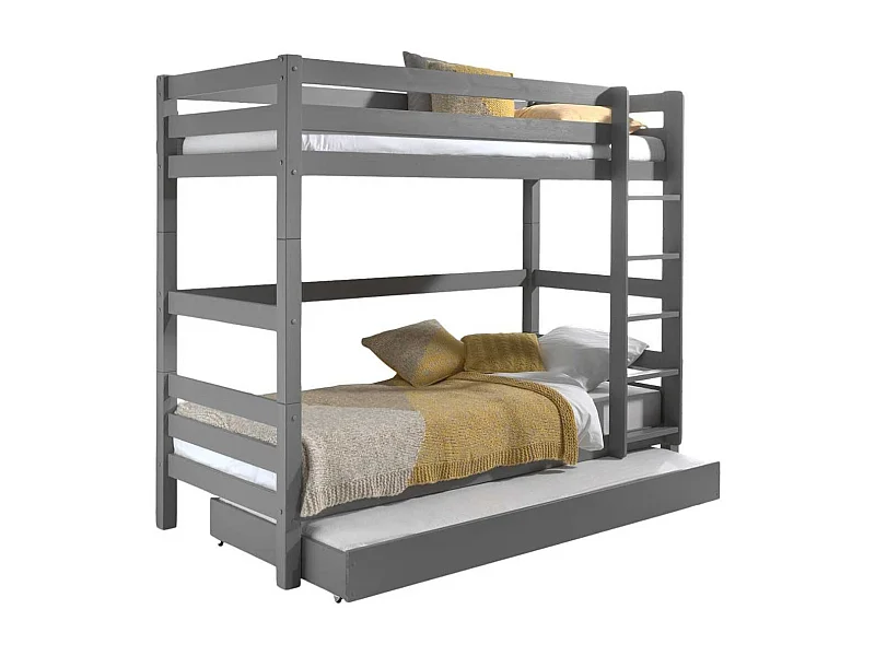 SLEEPY - Lit Superposé H180  Laqué Gris 90x200cm avec Lit-Tiroir