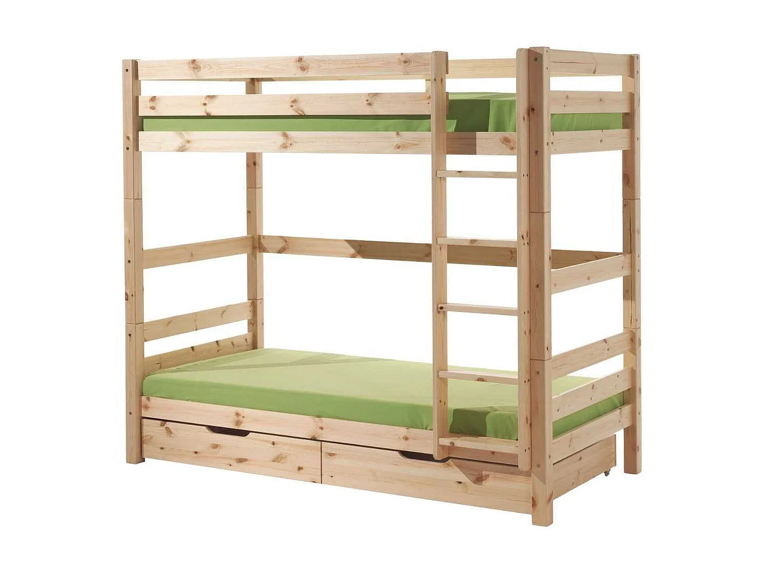 SLEEPY - Lit Superposé H180 en Pin Naturel 90x200cm avec 2 Tiroirs