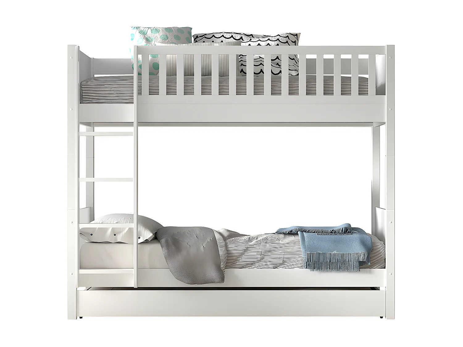 VIVIEN - Lit Superposé Gigogne en Pin Laqué Blanc 90x200cm