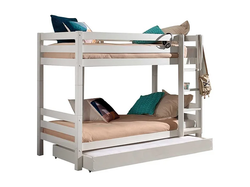 SLEEPY - Lit Superposé H160 Laqué Blanc 90x200cm avec Lit-Tiroir