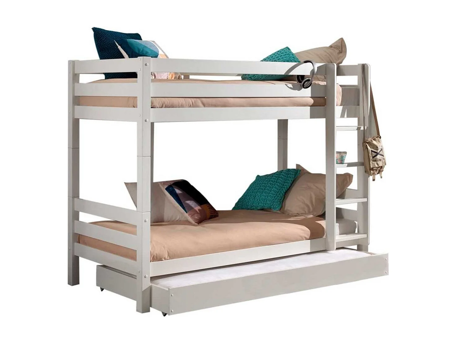 SLEEPY - Lit Superposé H160 Laqué Blanc 90x200cm avec Lit-Tiroir