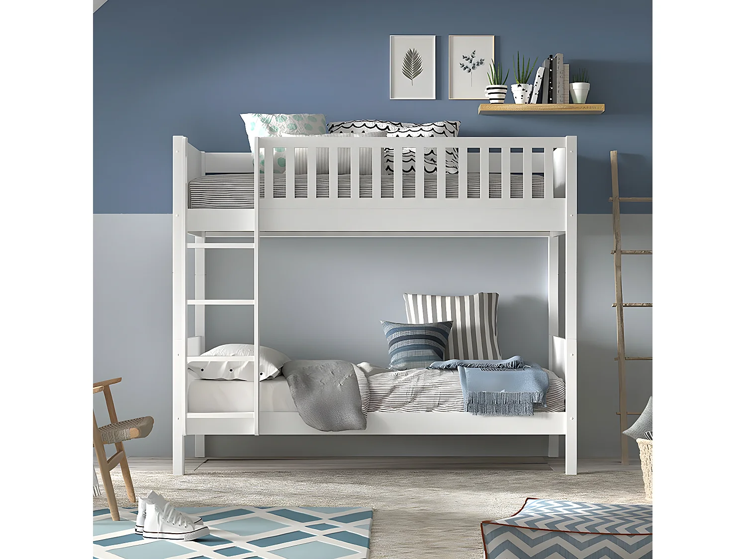 VIVIEN - Lit Superposé en Pin Laqué Blanc 90x200cm