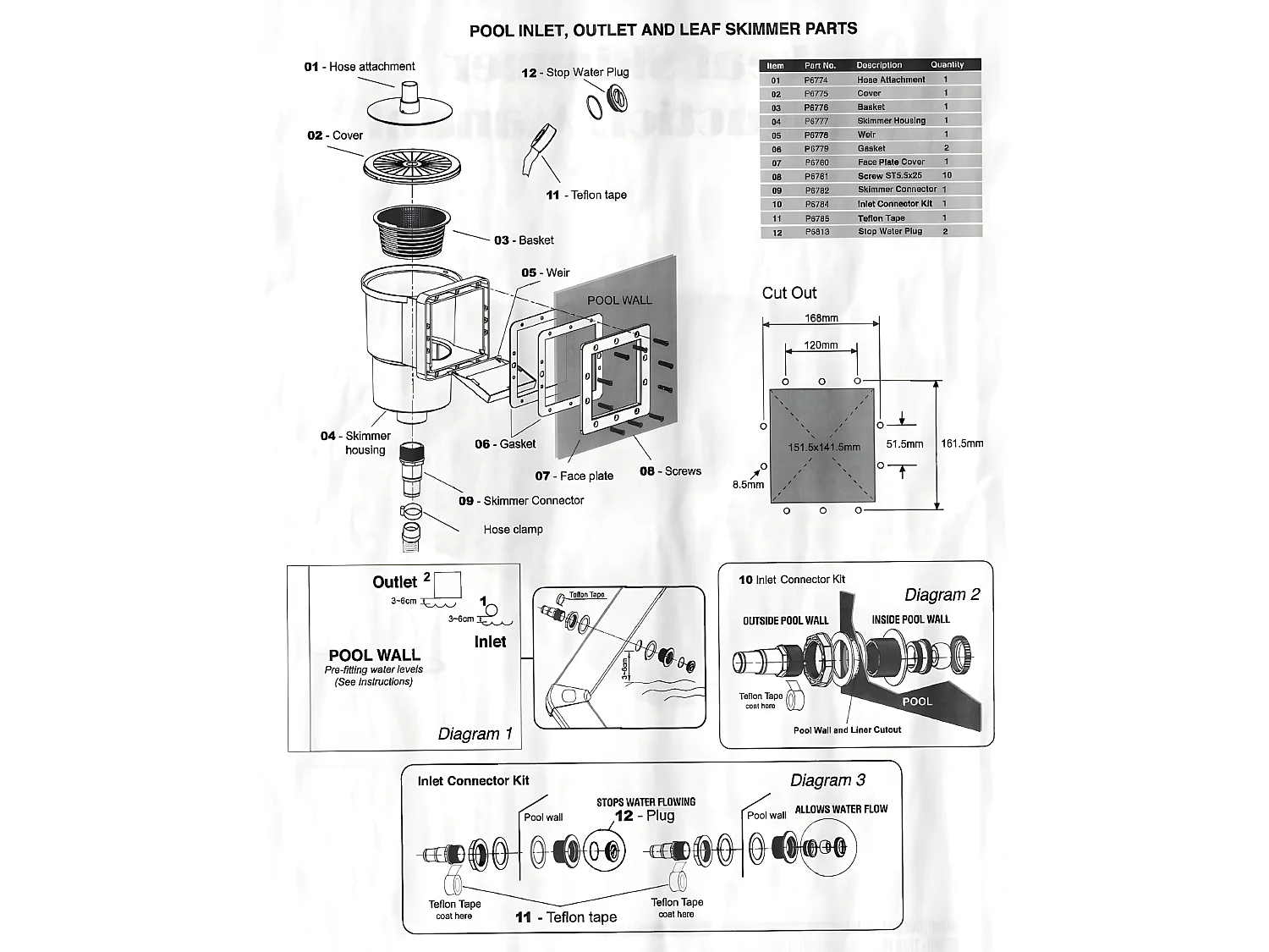 Waterclip - Ensemble skimmer + refoulement  pour piscine hors sol 15x14cm