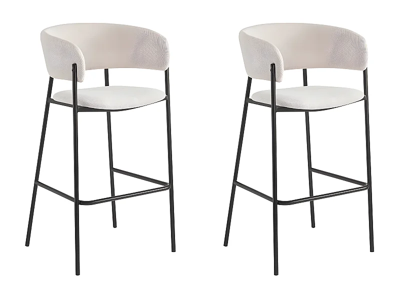Lot de 2 tabourets de bar BOLD en velours côtelé avec pieds noirs - Beige