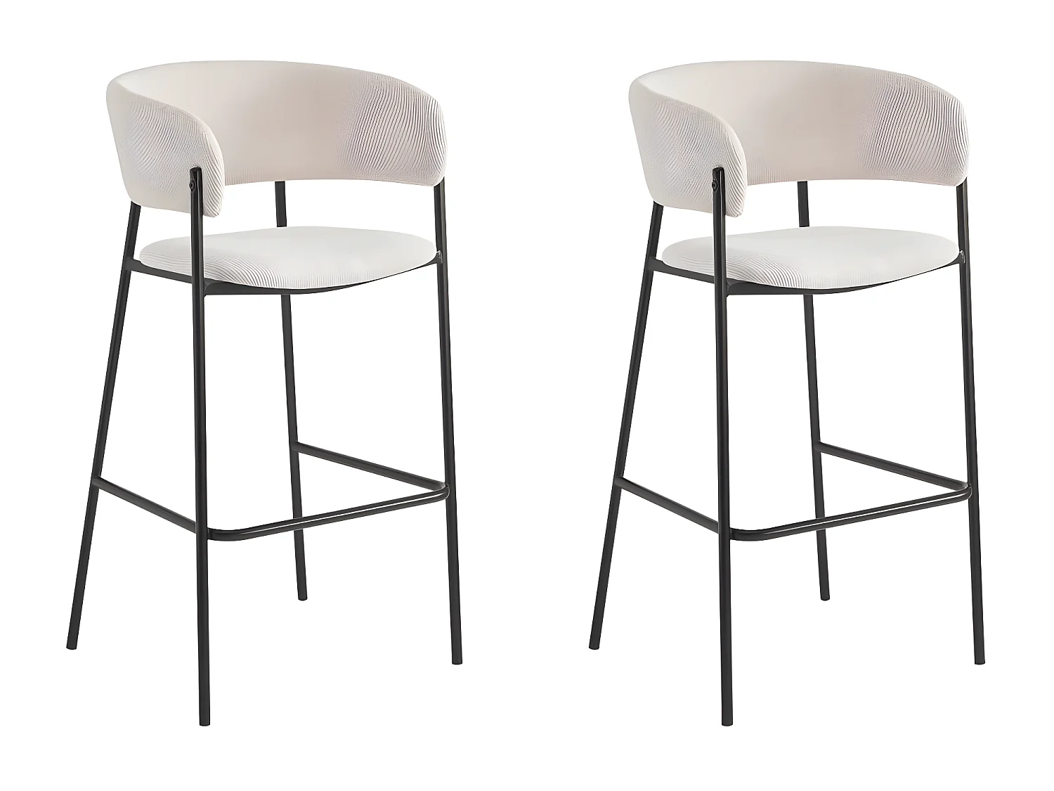 Lot de 2 tabourets de bar BOLD en velours côtelé avec pieds noirs - Beige