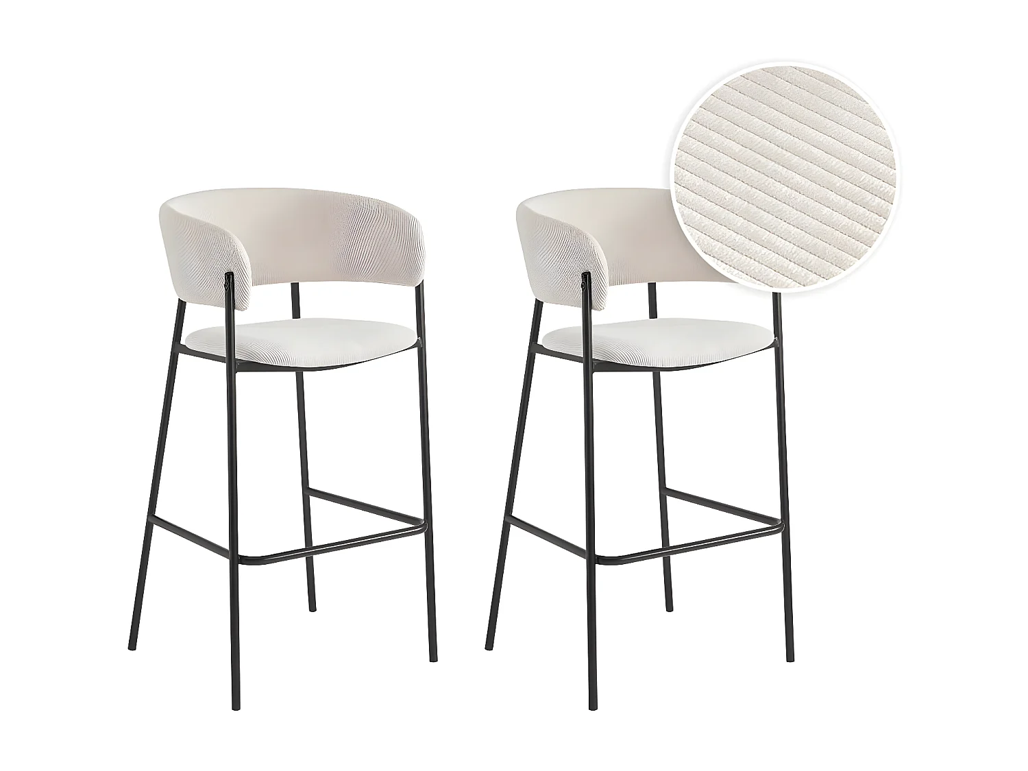 Lot de 2 tabourets de bar BOLD en velours côtelé avec pieds noirs - Beige