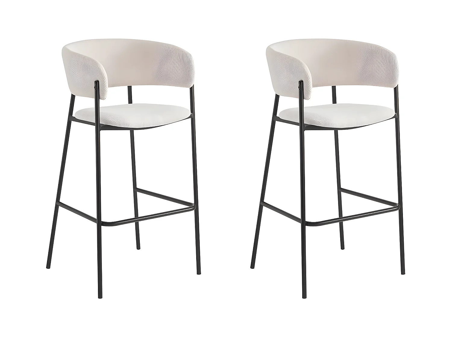 Lot de 2 tabourets de bar BOLD en velours côtelé avec pieds noirs - Beige
