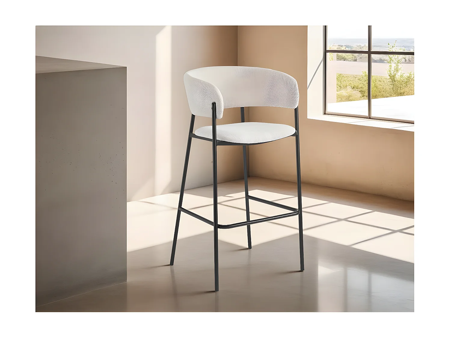 Lot de 2 tabourets de bar BOLD en velours côtelé avec pieds noirs - Beige