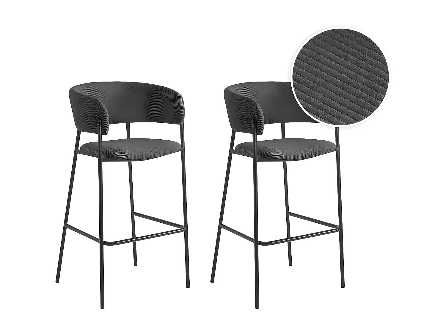 Lot de 2 tabourets de bar BOLD en velours côtelé avec pieds noirs - Gris anthracite