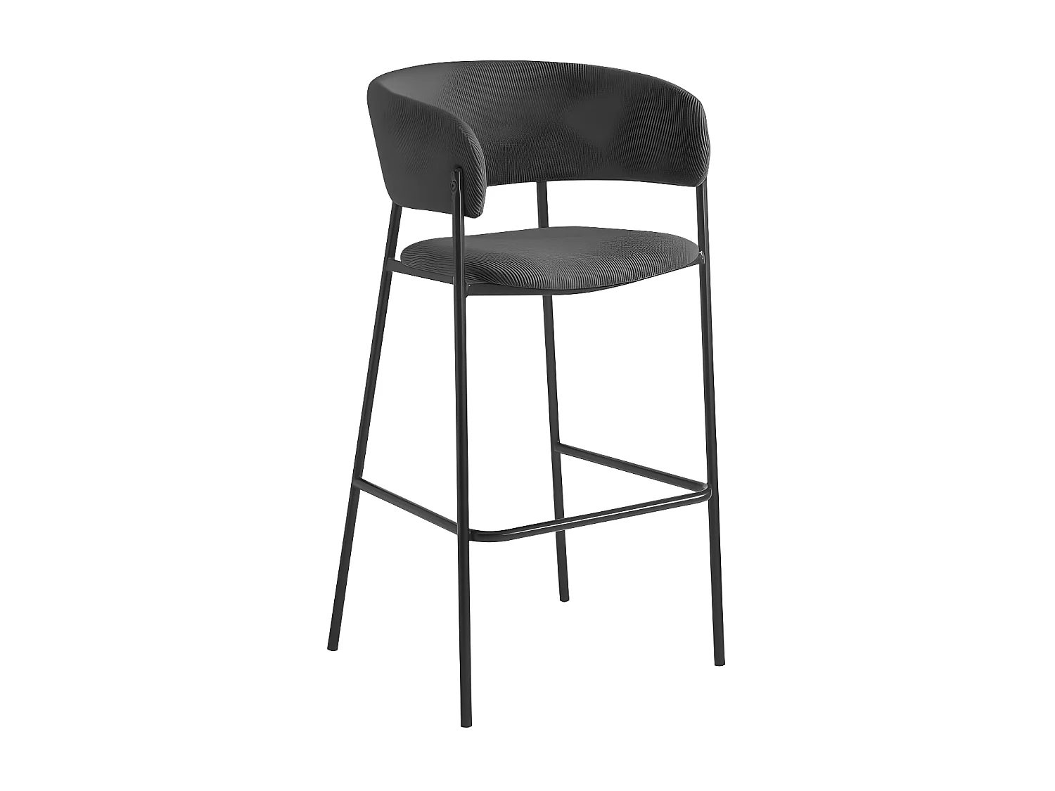 Lot de 2 tabourets de bar BOLD en velours côtelé avec pieds noirs - Gris anthracite