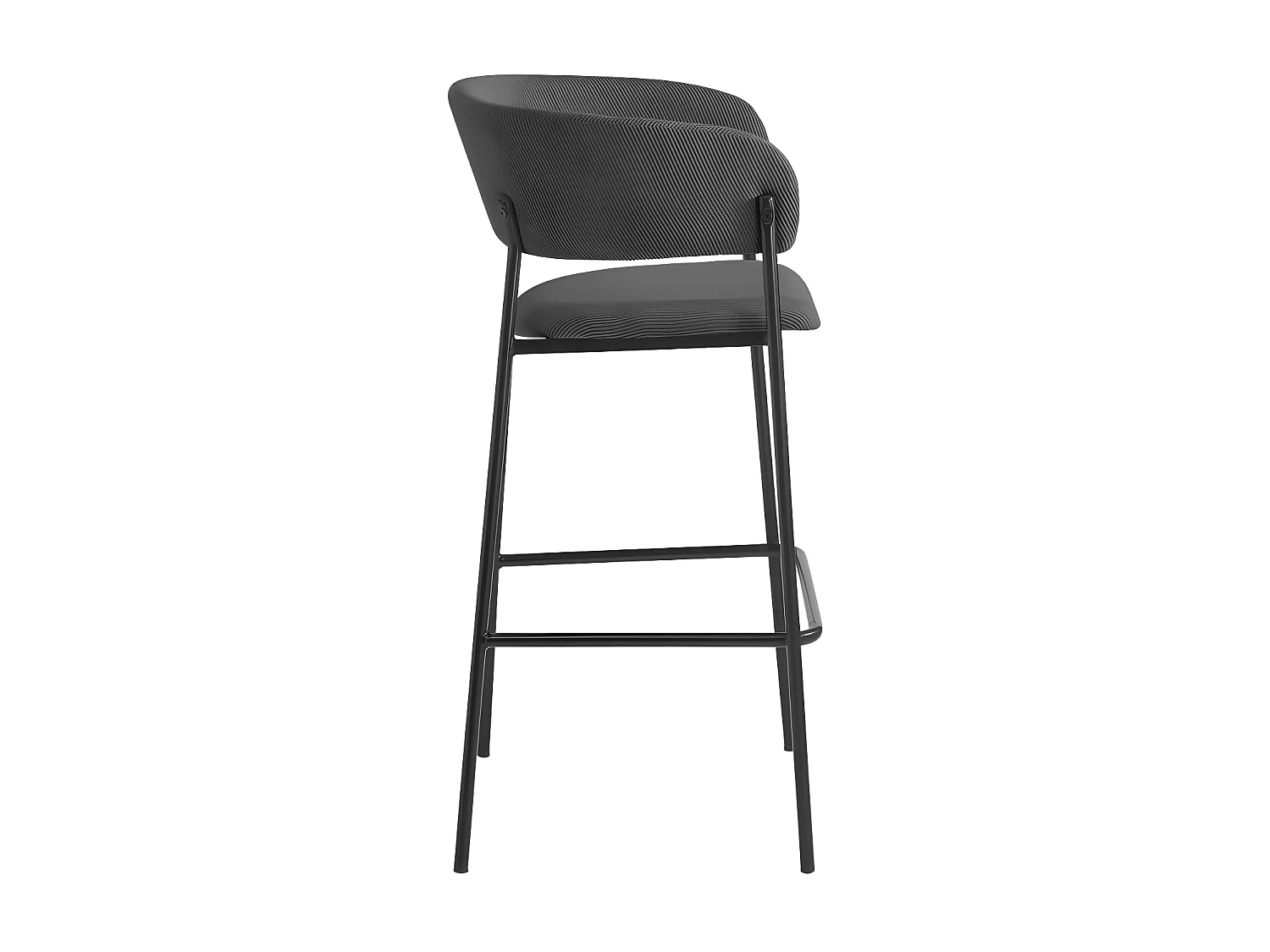 Lot de 2 tabourets de bar BOLD en velours côtelé avec pieds noirs - Gris anthracite