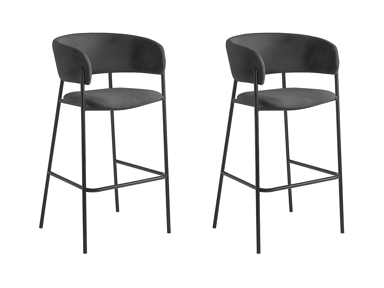 Lot de 2 tabourets de bar BOLD en velours côtelé avec pieds noirs - Gris anthracite