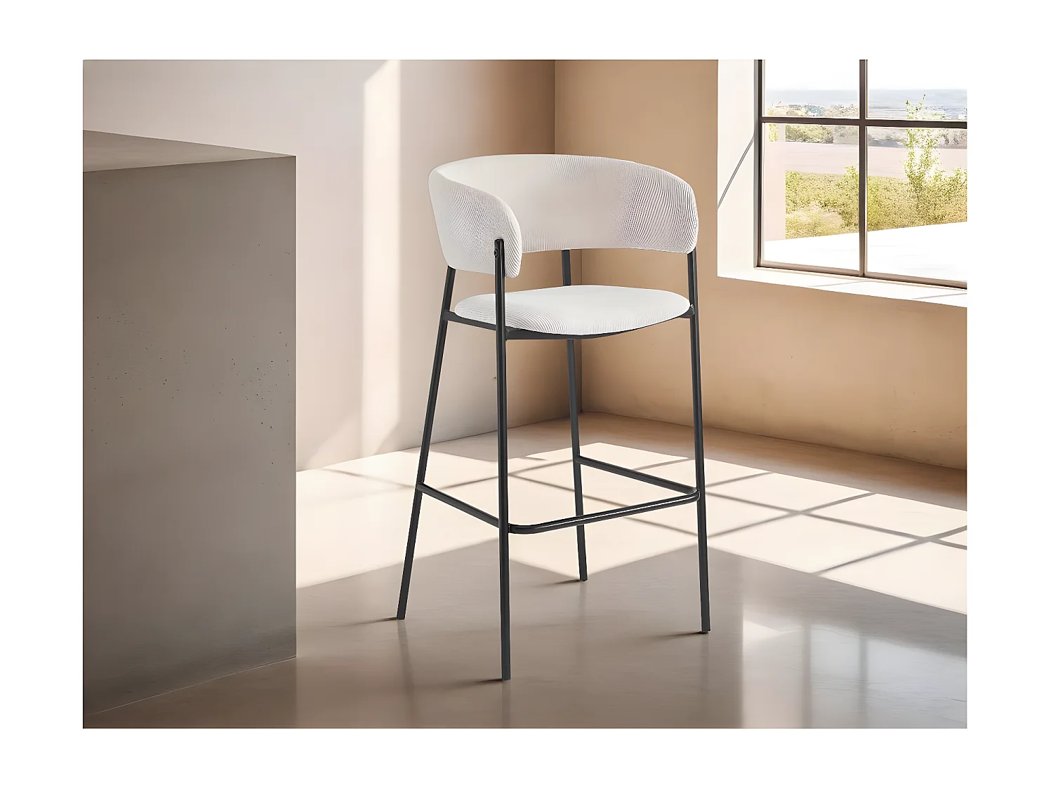 Lot de 2 tabourets de bar BOLD en velours côtelé avec pieds noirs - Gris anthracite