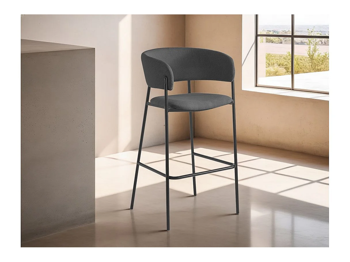 Lot de 2 tabourets de bar BOLD en velours côtelé avec pieds noirs - Gris anthracite