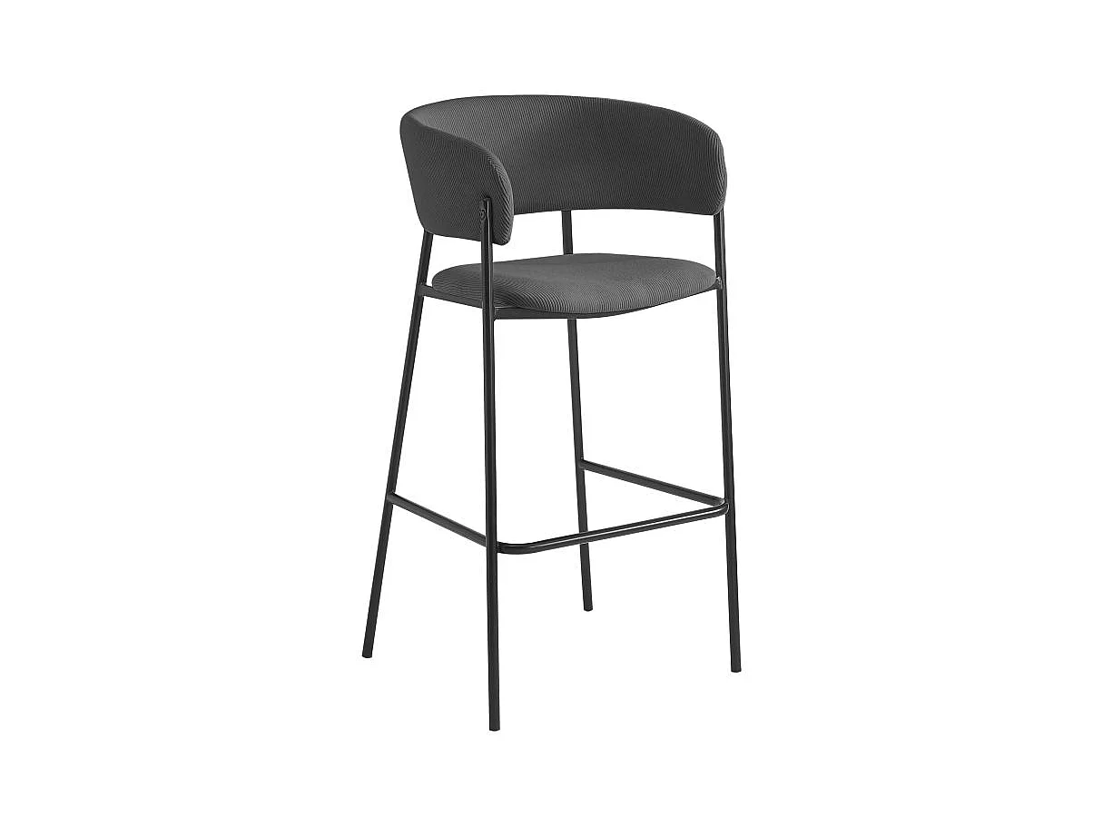 Lot de 2 tabourets de bar BOLD en velours côtelé avec pieds noirs - Gris anthracite