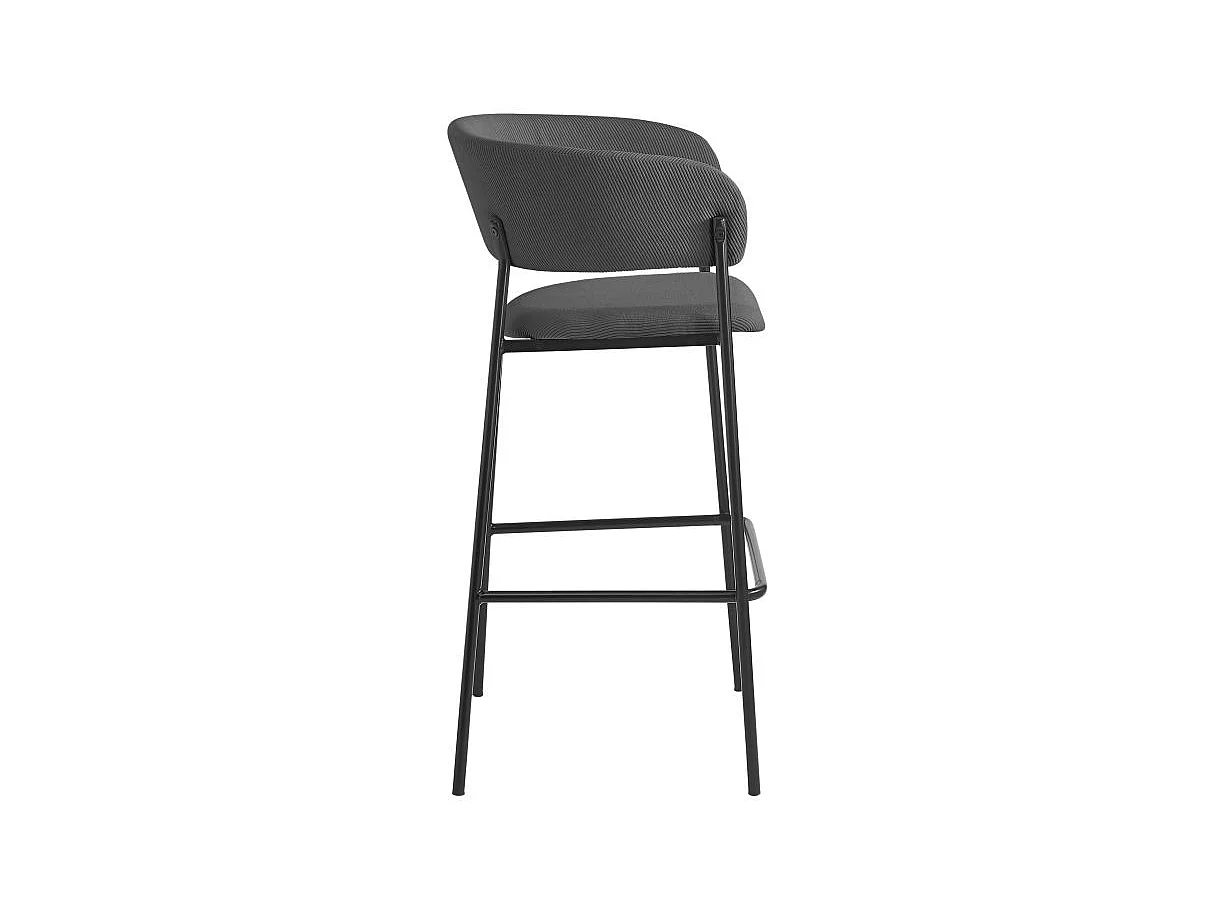 Lot de 2 tabourets de bar BOLD en velours côtelé avec pieds noirs - Gris anthracite