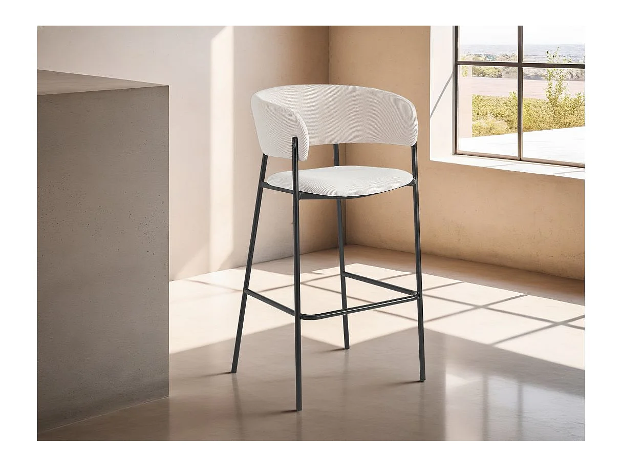 Lot de 2 tabourets de bar BOLD en velours côtelé avec pieds noirs - Gris anthracite