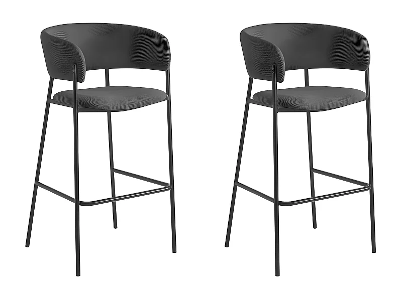 Lot de 2 tabourets de bar BOLD en velours côtelé avec pieds noirs - Gris anthracite