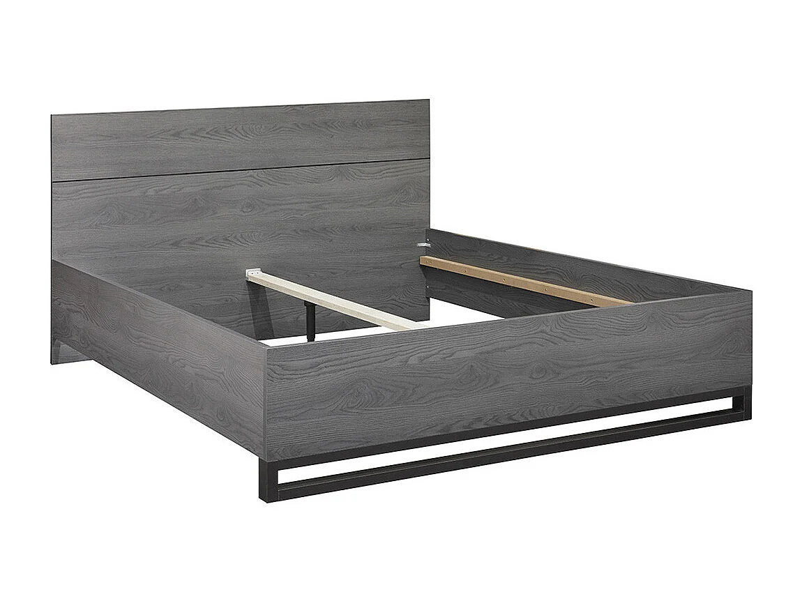 CARLIN - Lit 160x200 Aspect Bois Gris et Piètement Avant en Métal Noir