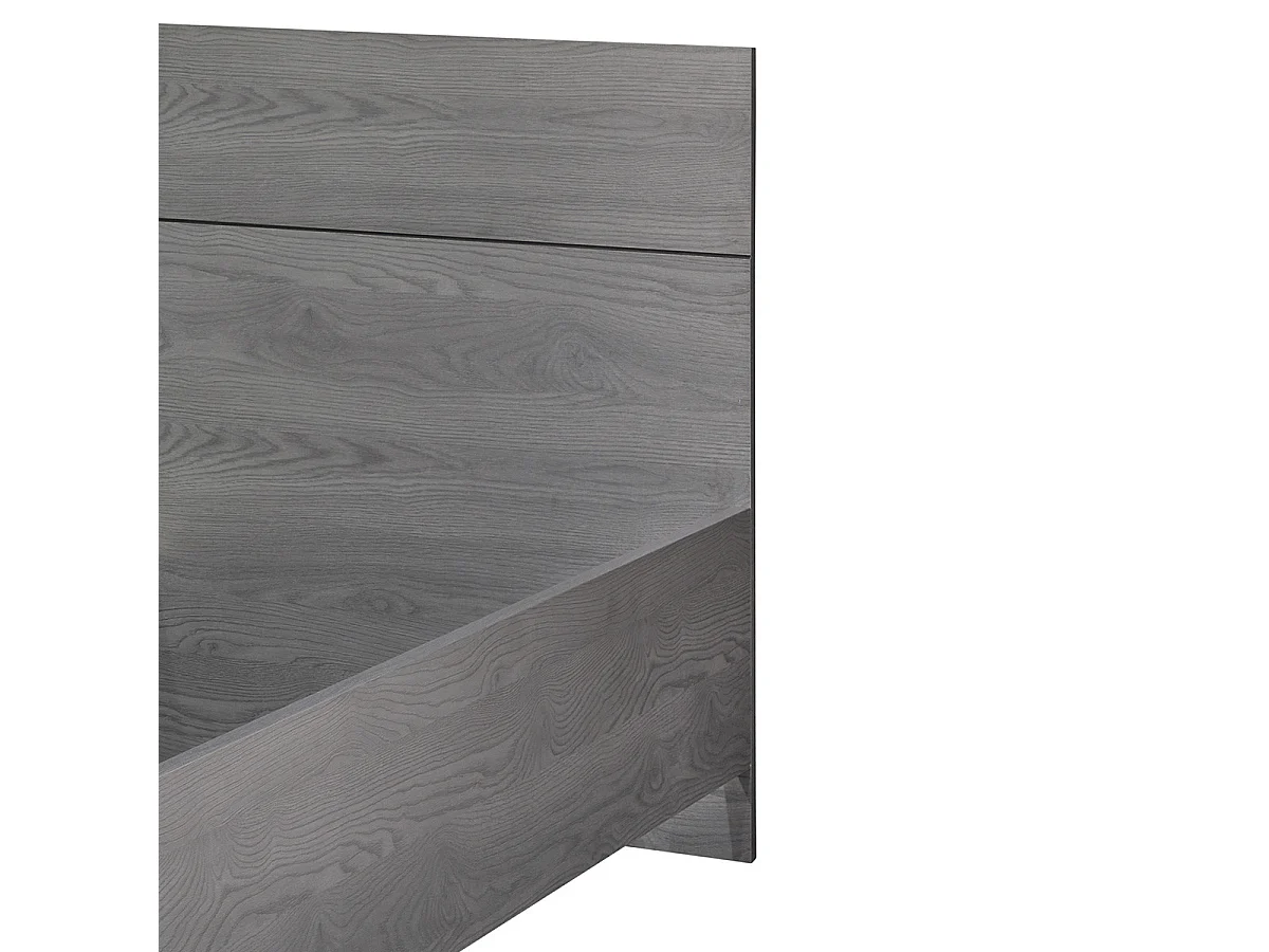 CARLIN - Lit 160x200 Aspect Bois Gris et Piètement Avant en Métal Noir