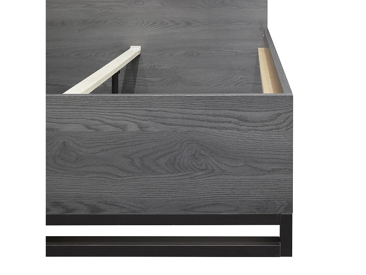 CARLIN - Lit 160x200 Aspect Bois Gris et Piètement Avant en Métal Noir