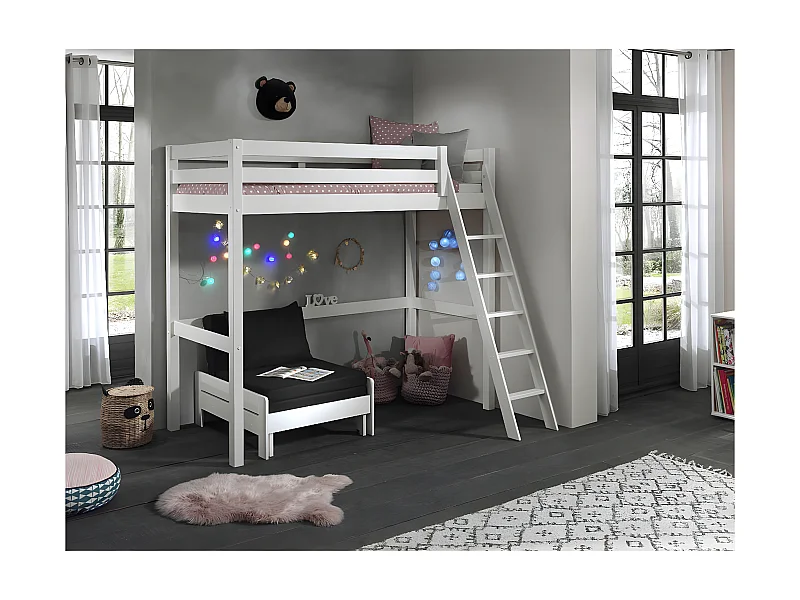 SLEEPY - Lit Mezzanine Blanc 90x200cm avec Fauteuil