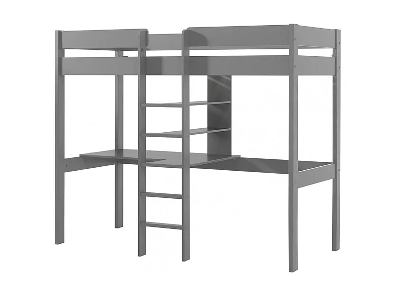 SLEEPY - Lit Mezzanine Gris 90x200cm Échelle Centrale avec Bureau