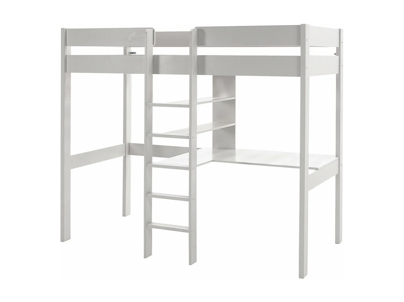 SLEEPY - Lit Mezzanine Blanc 90x200cm Échelle Centrale Bureau et Fauteuil