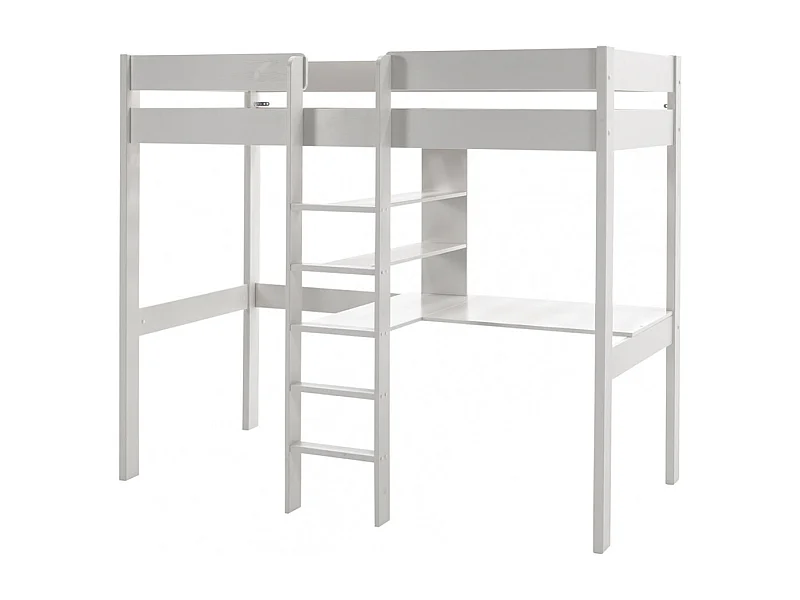 SLEEPY - Lit Mezzanine Blanc 90x200cm Échelle Centrale avec Bureau