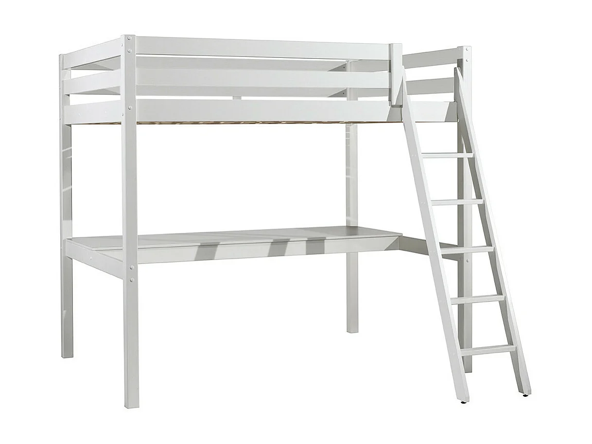 SLEEPY - Lit Mezzanine Blanc 140x200cm avec Bureau 205 cm