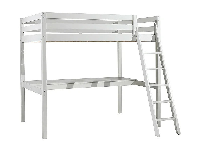 SLEEPY - Lit Mezzanine Blanc 140x200cm avec Bureau 205 cm