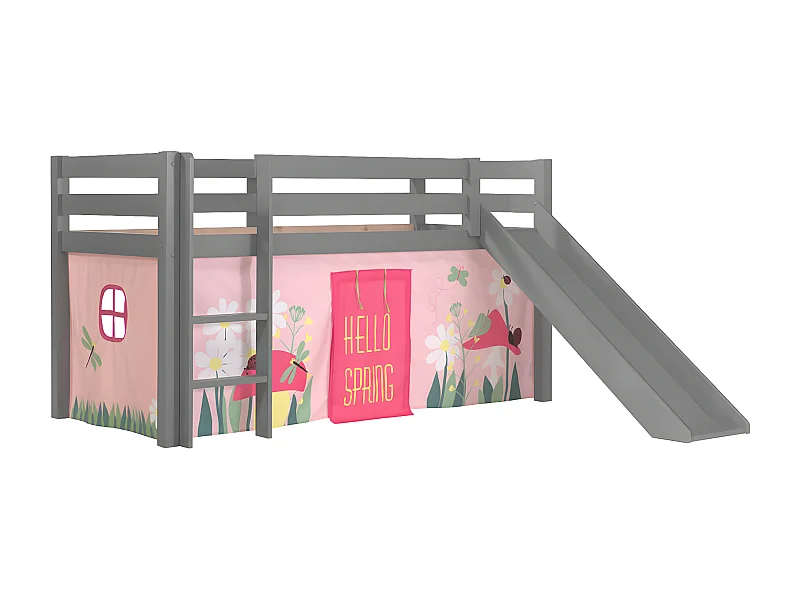 SLEEPY - Lit Mi-Haut Tobogan Laqué Gris 90x200cm Housse Garden